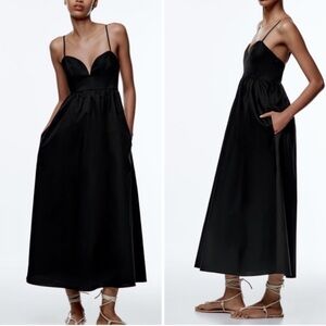 Zara Black Maxi Dress with Spaghetti Straps size S